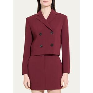 THEORY Admiral Double Breasted Burgundy Crop Jacket